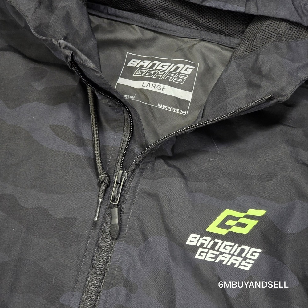 Banging Gears Camo Anorak‎ Jacket Large Black Nylon Hooded Windbreaker USA - Picture 3 of 10